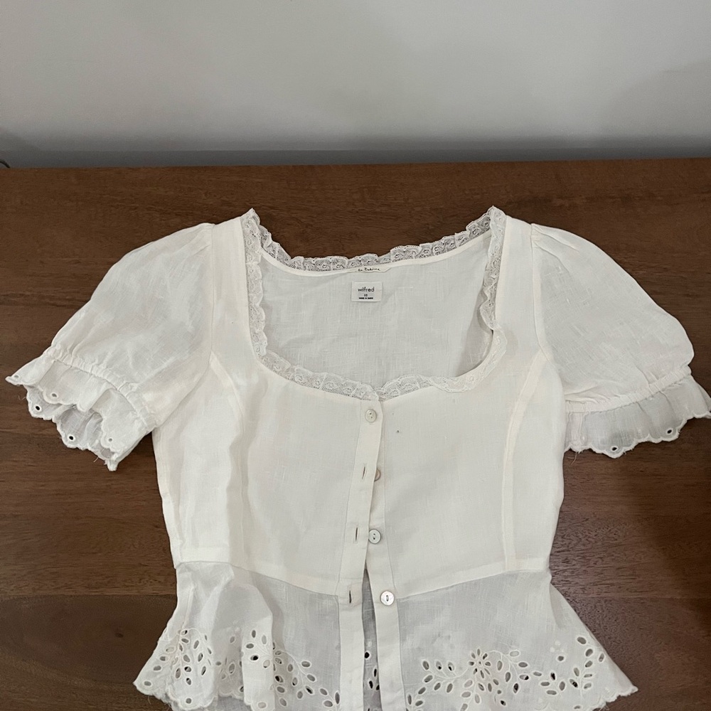 Aritzia Wilfred White Puff Sleeve Peplum Blouse